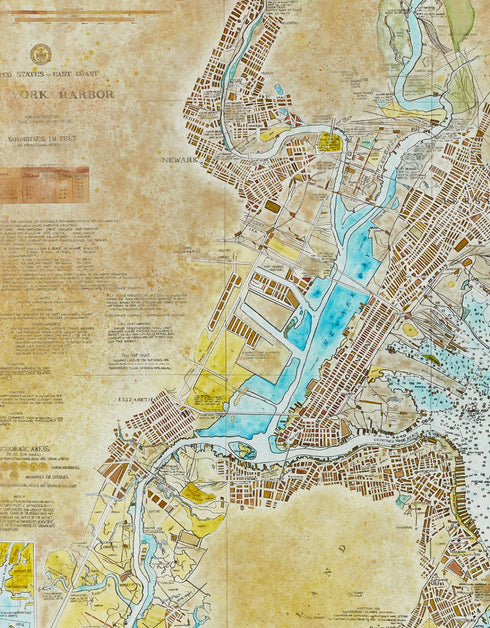 New York Harbor Nautical Chart | Framed Giclee Print on Canvas